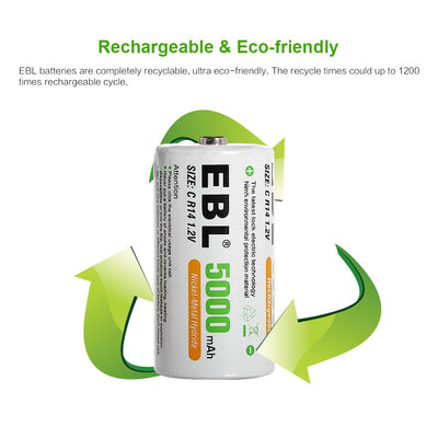 EBL Rechargeable Ni-MH C Battery Cells 5000mAh - EBLOfficial