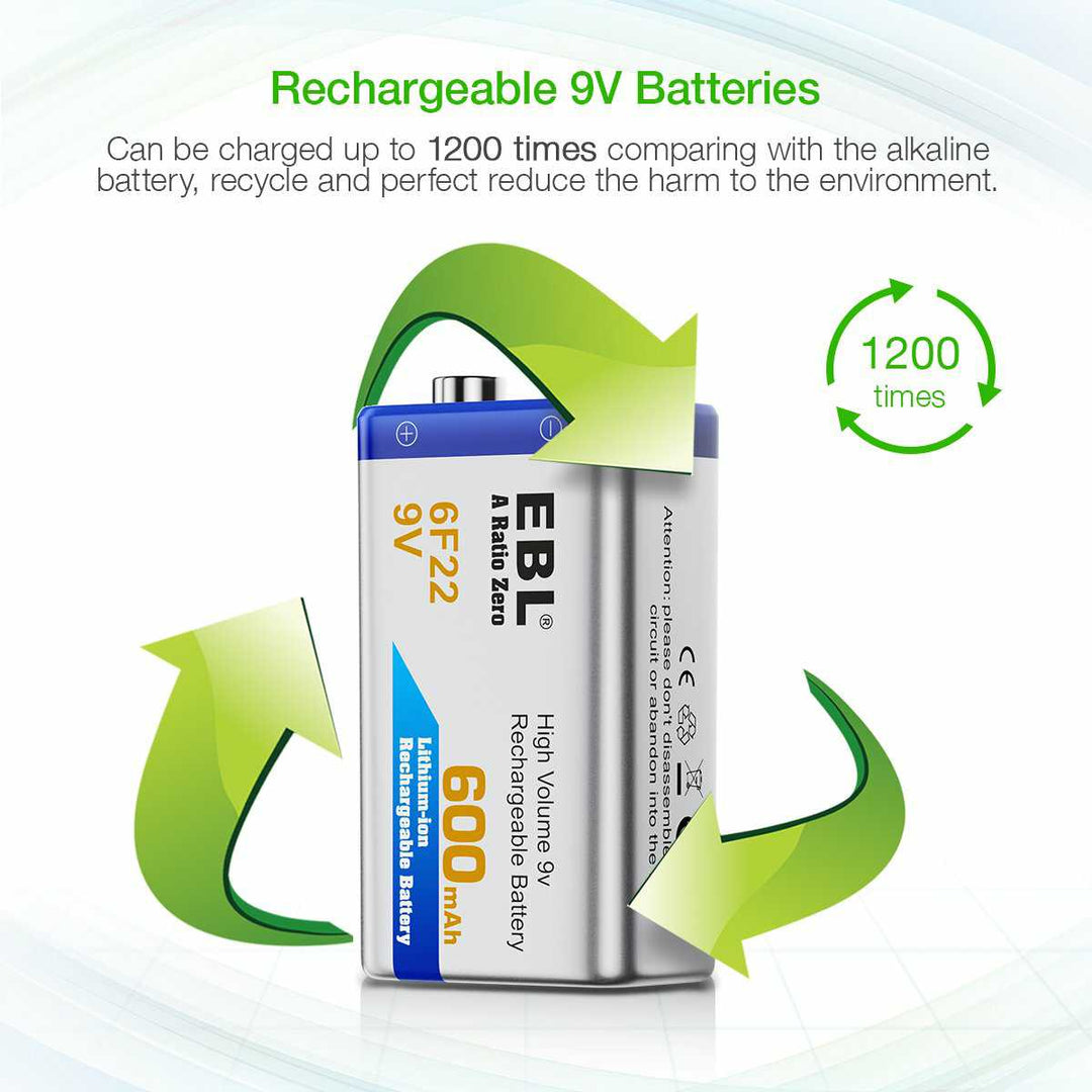 9Volt Li-ion Rechargeable Batteries 600mAh for sale – EBLOfficial