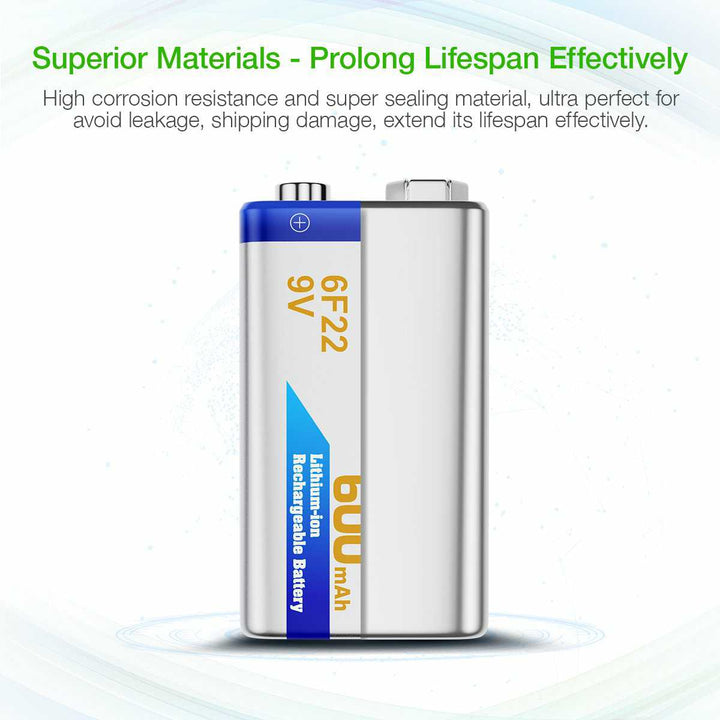 EBL 9V 600mAh Li-ion Rechargeable Batteries