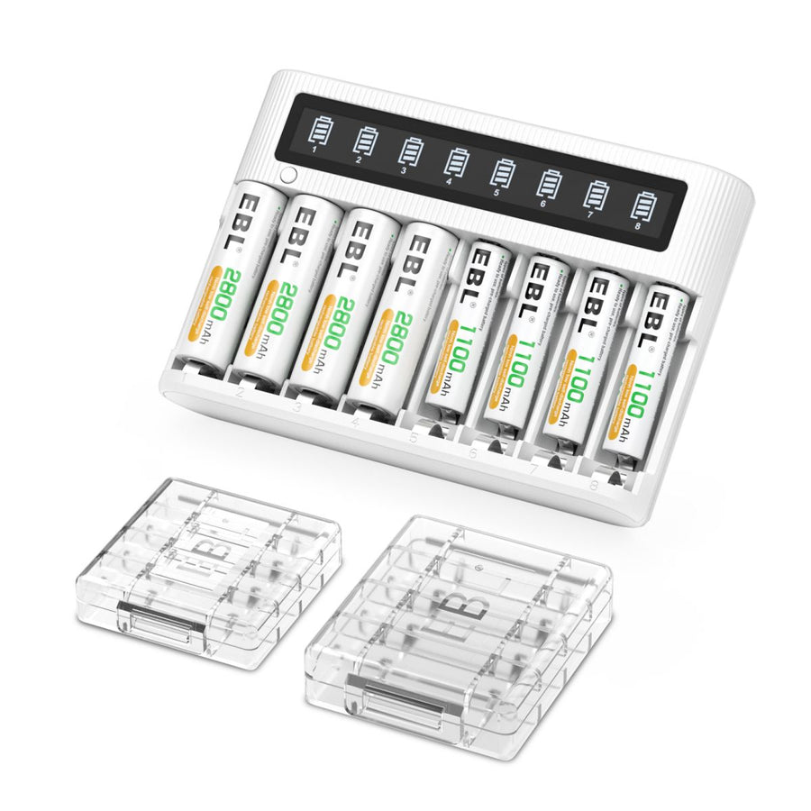 EBL 8 Slots LCD Battery Charger with AA AAA Rechargeable Batteries