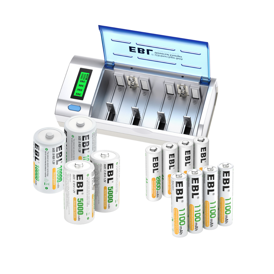 EBL 906 Smart Battery Charger with Rechargeable AA AAA C D Batteries Kit