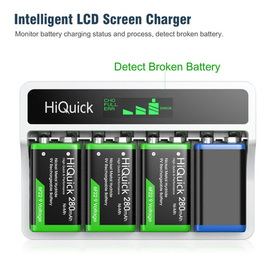 HiQuick 4 Bay LCD 9V Charger for 9V NiMH NiCD Li-ion Rechargeable Batteries