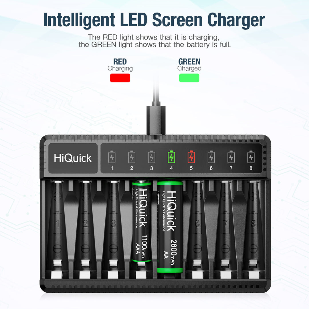 8 Bay AA AAA LED Battery Charger with Fast Charging Function