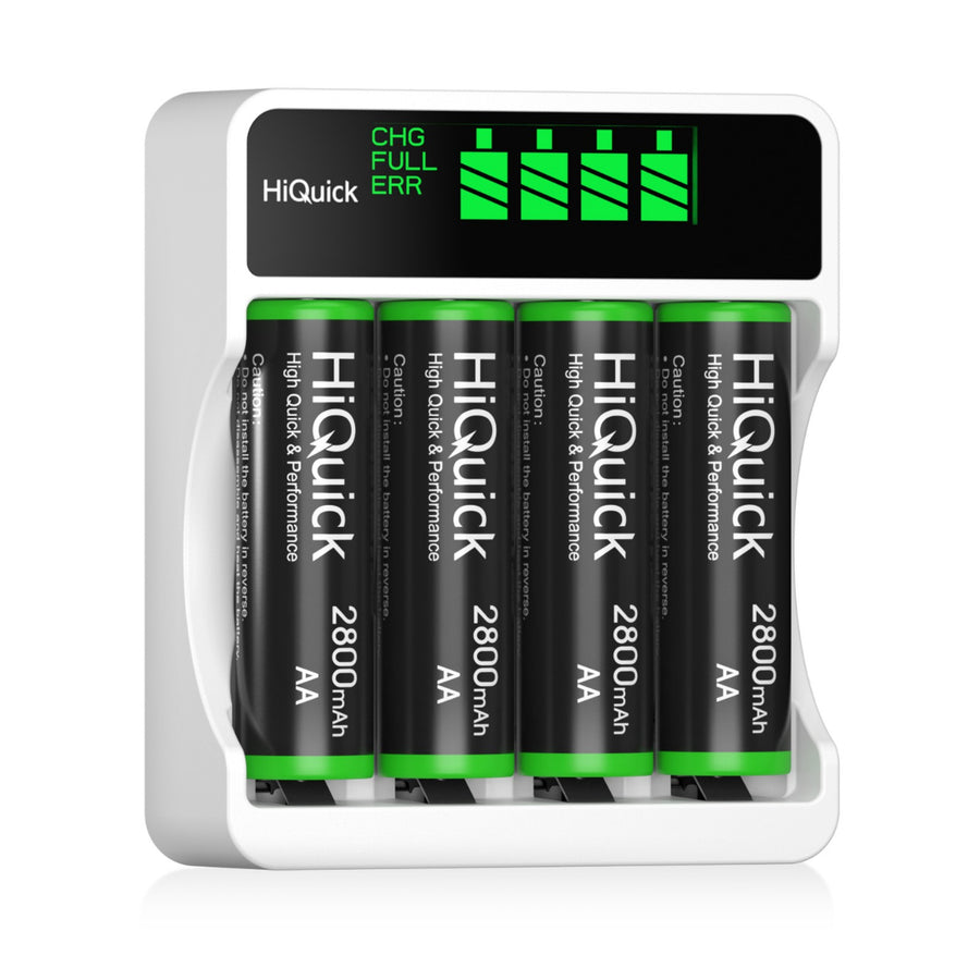 HiQuick 4-slot LCD Battery Charger and AA AAA NI-MH Rechargeable Batteries