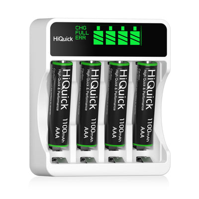 HiQuick 4-slot LCD Battery Charger and AA AAA NI-MH Rechargeable Batteries