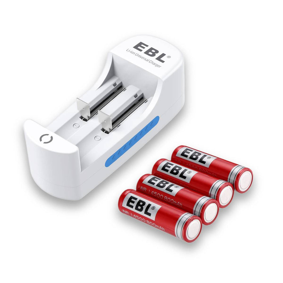 EBL 4-Pack 14500 3.7V 800mAh Li-Ion Rechargeable Batteries 