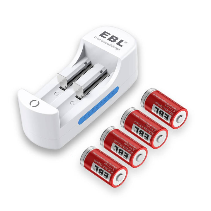 EBL 4Pcs 16340 RCR123A Rechargeable Batteries with 839 Battery Charger