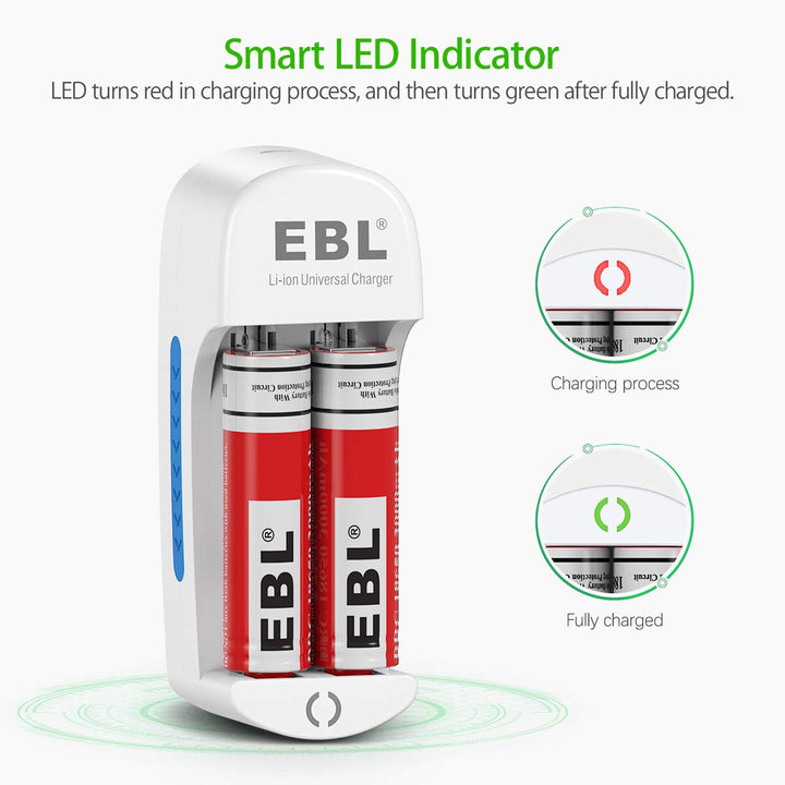 EBL 4Pcs 16340 RCR123A Rechargeable Batteries with 839 Battery Charger