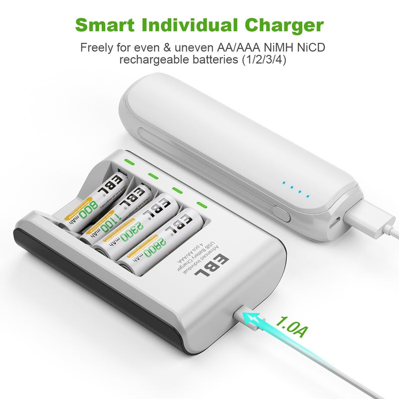 EBL AAAA Batteries with 807 Smart Battery Charger