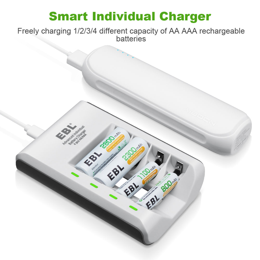 EBL 4 Bay Smart Battery Charger for AA AAA Batteries - EBLOfficial
