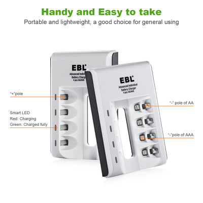 EBL 4 Bay Smart Battery Charger for AA AAA Batteries - EBLOfficial