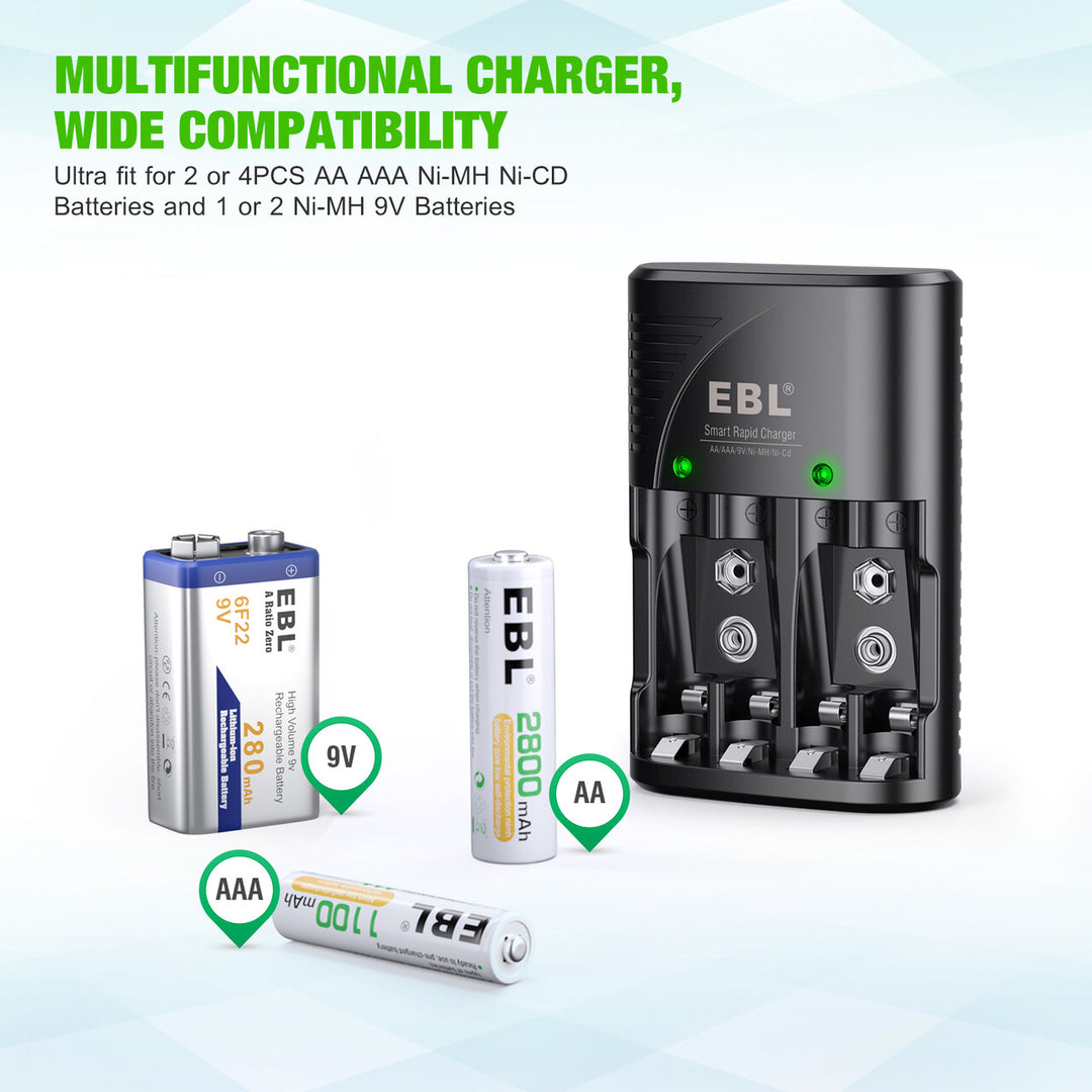 EBL Rechargeable D Batteries 10000mAh (2 Pack) + EBL 8 Bay LCD Battery  Charger for Ni-MH C D AA AAA Batteries 