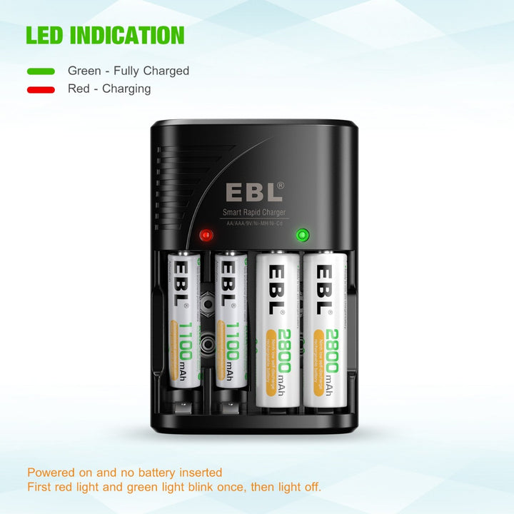 EBL 802 Smart Charger With AA AAA 9V Batteries Kit