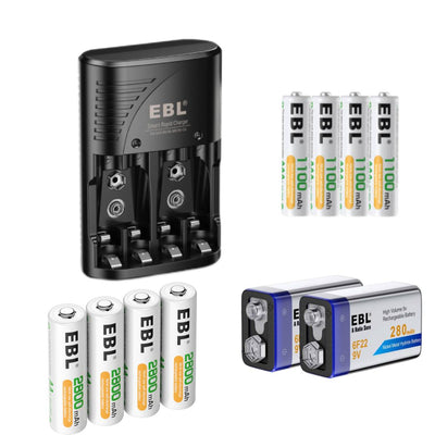 EBL 802 Smart Charger With AA AAA 9V Batteries Kit