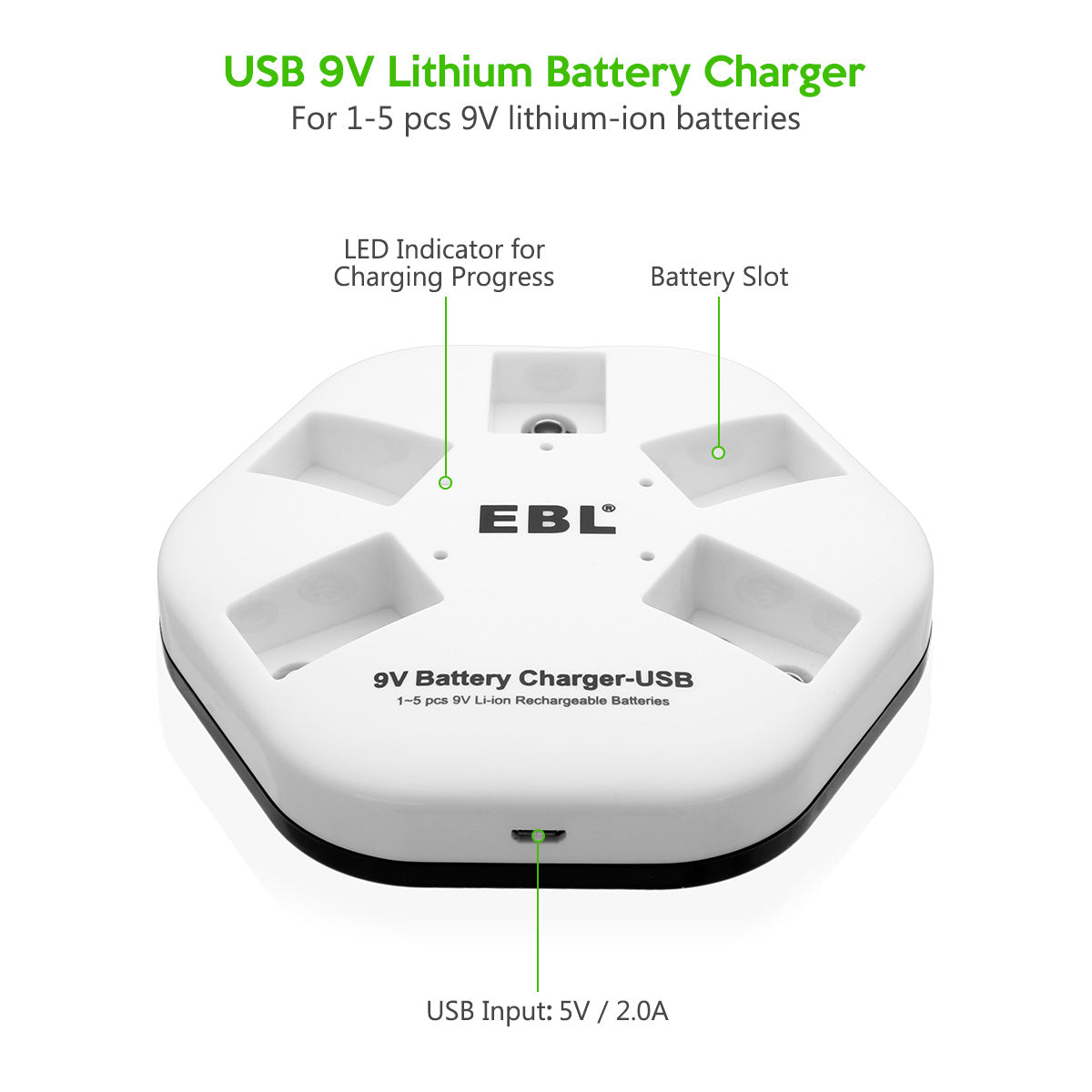 EBL 5 Bay 9V Lithium-ion Battery Charger