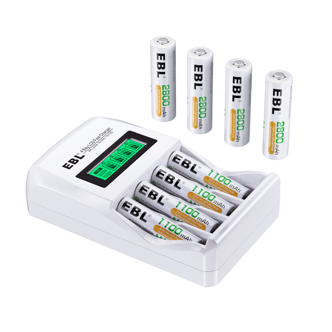 EBL Rechargeable AA AAA Batteries with 907 Individual Battery Charger