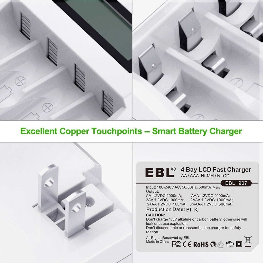 EBL Smart Individual Battery Charger for AA AAA Ni-MH Ni-CD Rechargeable Batteries