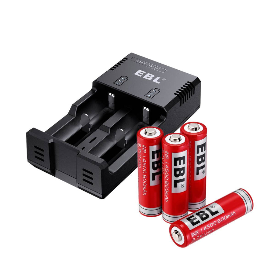 EBL 4Pcs 14500 Rechargeable Batteries with 992 Battery Charger