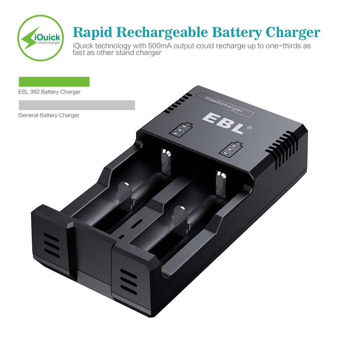 EBL Smart Rapid Battery Charger for Batteries 26650 18650 17500 - EBLOfficial