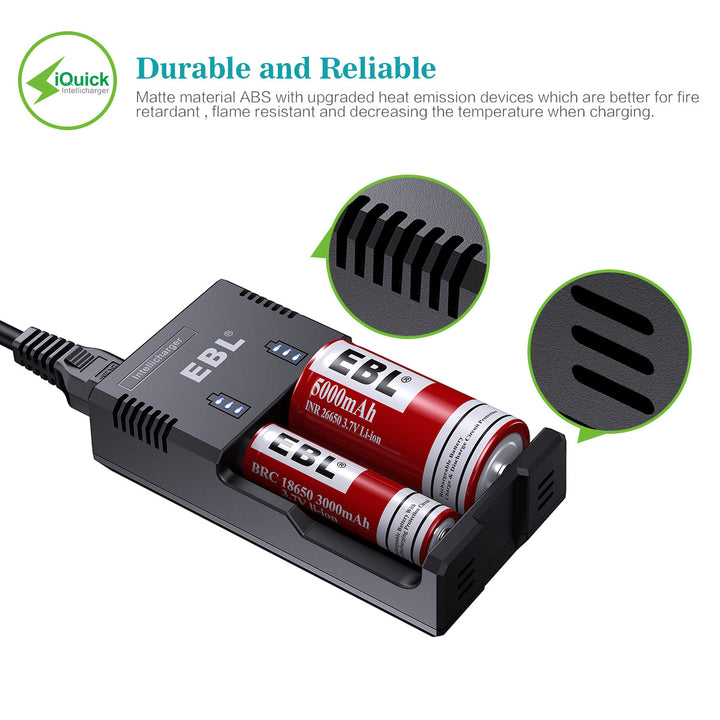 EBL Smart Rapid Battery Charger for Batteries 26650 18650 17500 - EBLOfficial