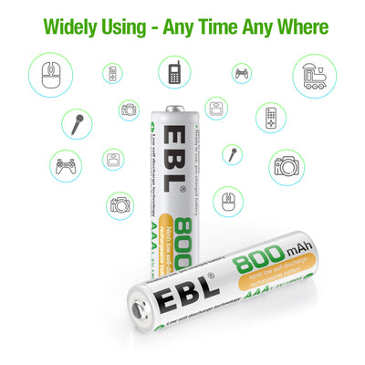 EBL AAA 1.2v Rechargeable Batteries 800mAh - EBLOfficial