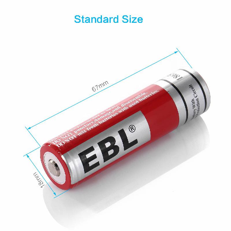 EBL 18650 Li-ion Battery size