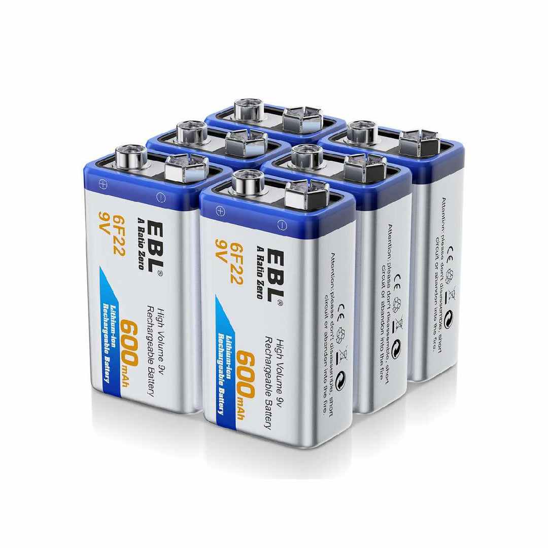 EBL 4PCS 5400mWh 9 Volt USB Rechargeable 9V Lithium LI-ion Battery Batteries