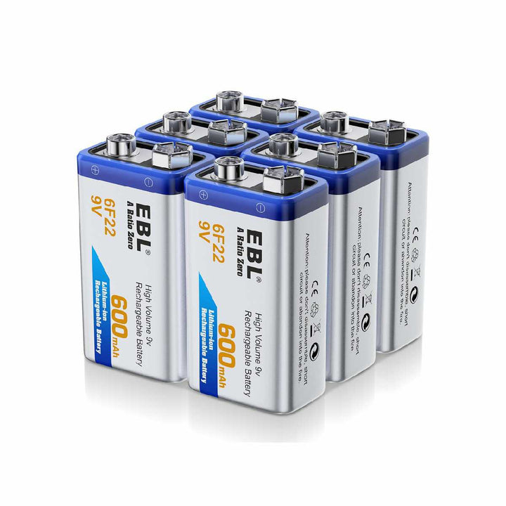 9V 600mAh Li-ion Rechargeable Batteries