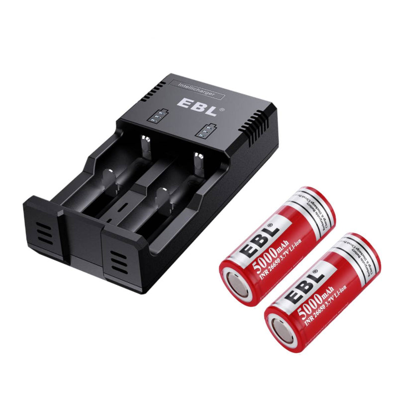 EBL 2Pcs 26650 Rechargeable Batteries with 992 Battery Charger