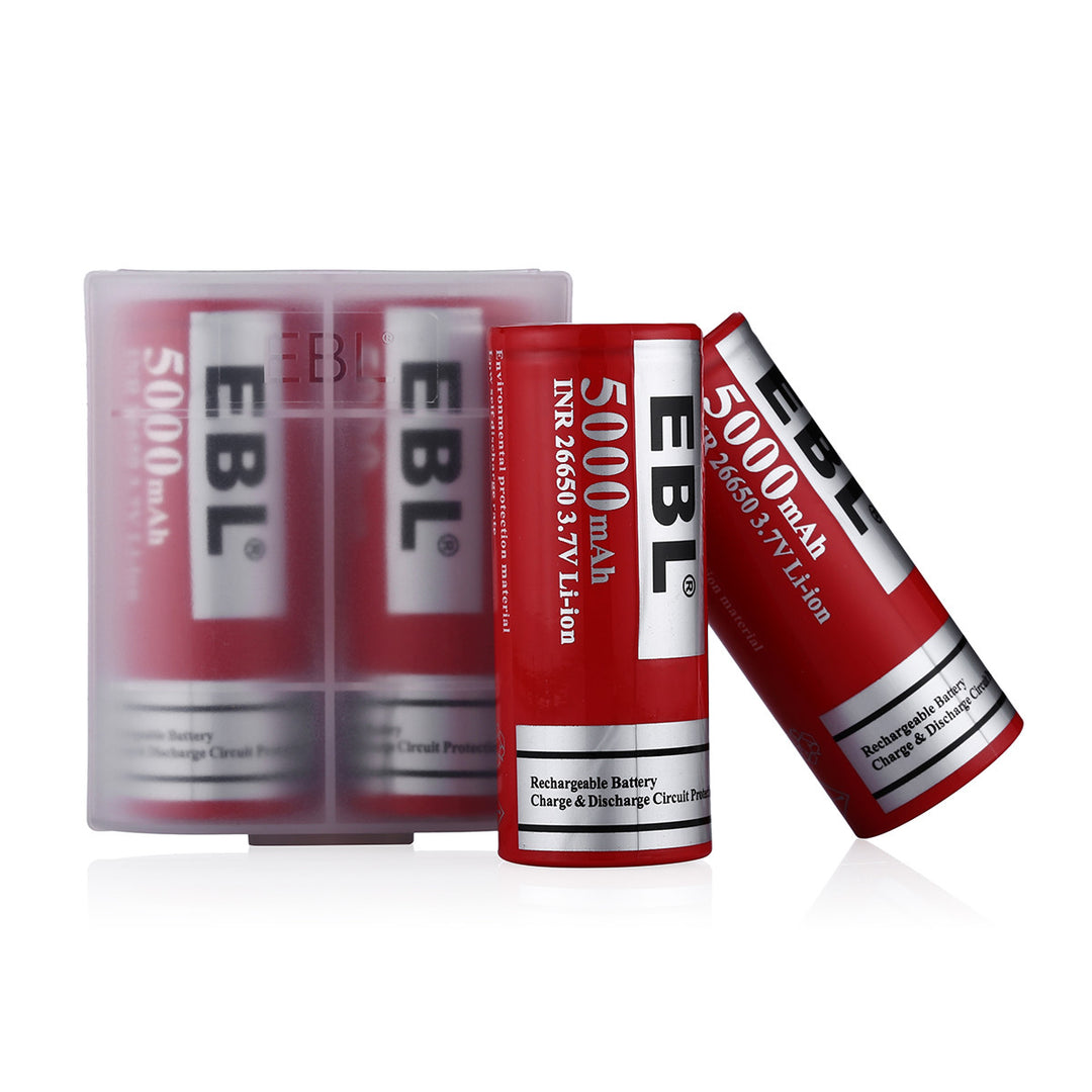 EBL 5000mAH 3.7V 26650 Li-ion Rechargeable Batteries with 26650 storage box - EBLOfficial