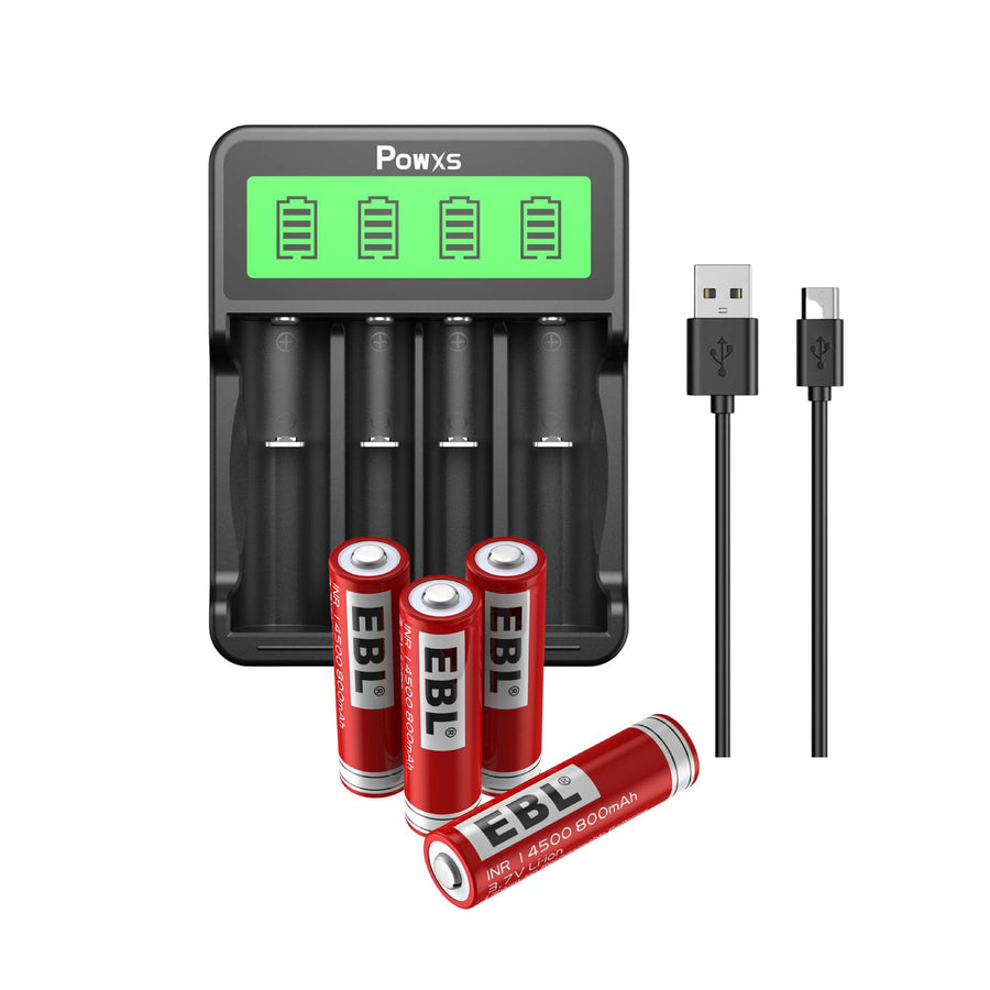 4 Slots Universal Battery Charger & 4 Pcs 14500 Li-ion Batteries Combo