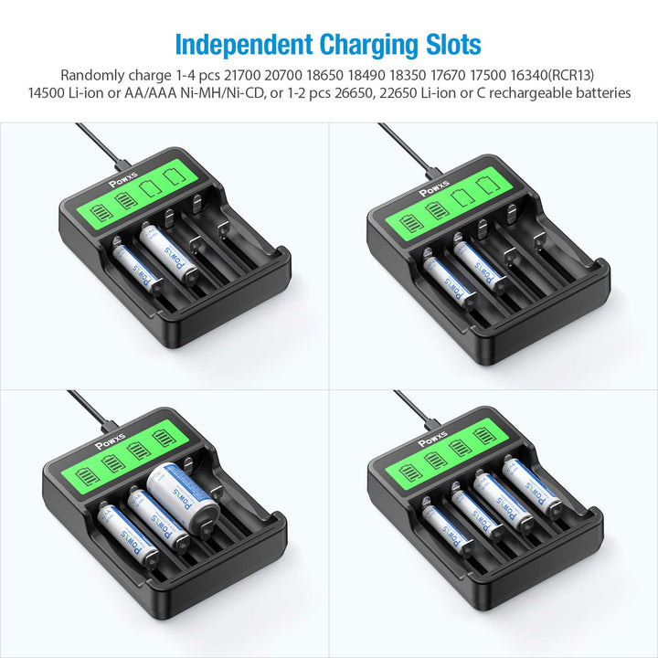 4 Slots Universal Lithium Battery Charger for 3.7V Lithium Rechargeable Batteries