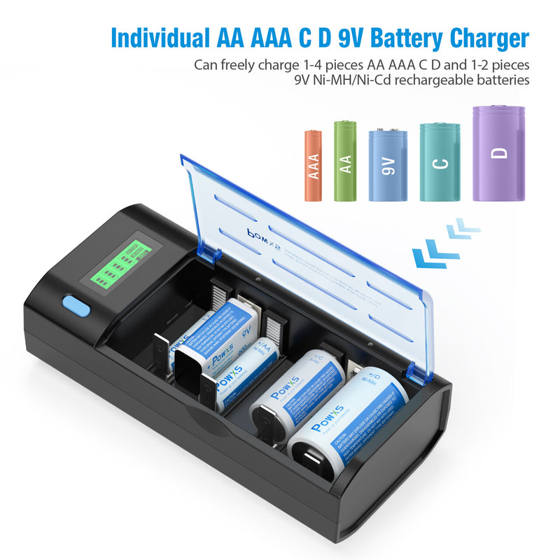 Smart LCD Universal Battery Charger for C D AA AAA 9V Batteries