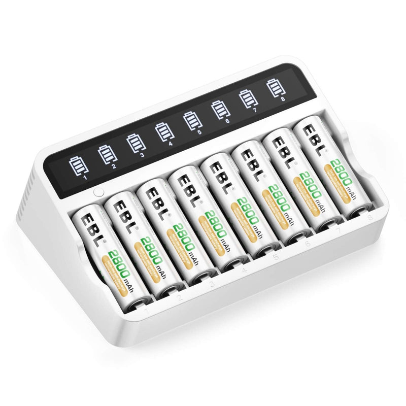EBL FY-808 8-Bay Battery Charger with AA Ni-MH Batteries
