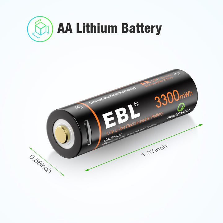 EBL 1.5V Li-ion Rechargeable AA Batteries 3300mwh Lithium Battery - EBLOfficial