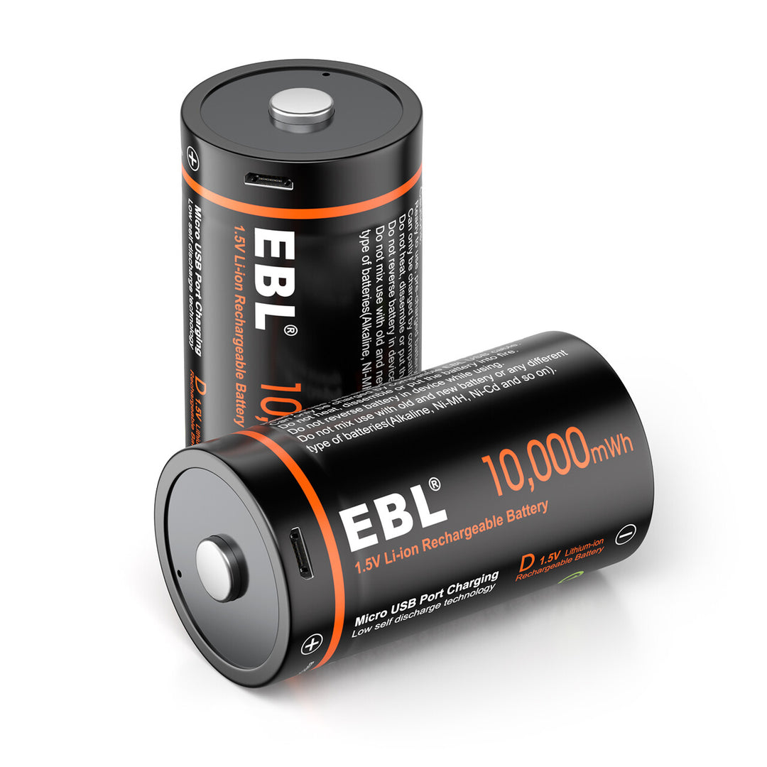 EBL USB Rechargeable D Batteries 10000mWh 1.5V - EBLOfficial