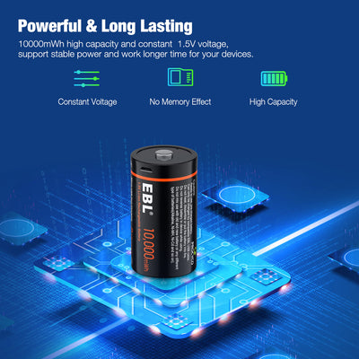 EBL USB Rechargeable D Batteries 10000mWh 1.5V - EBLOfficial