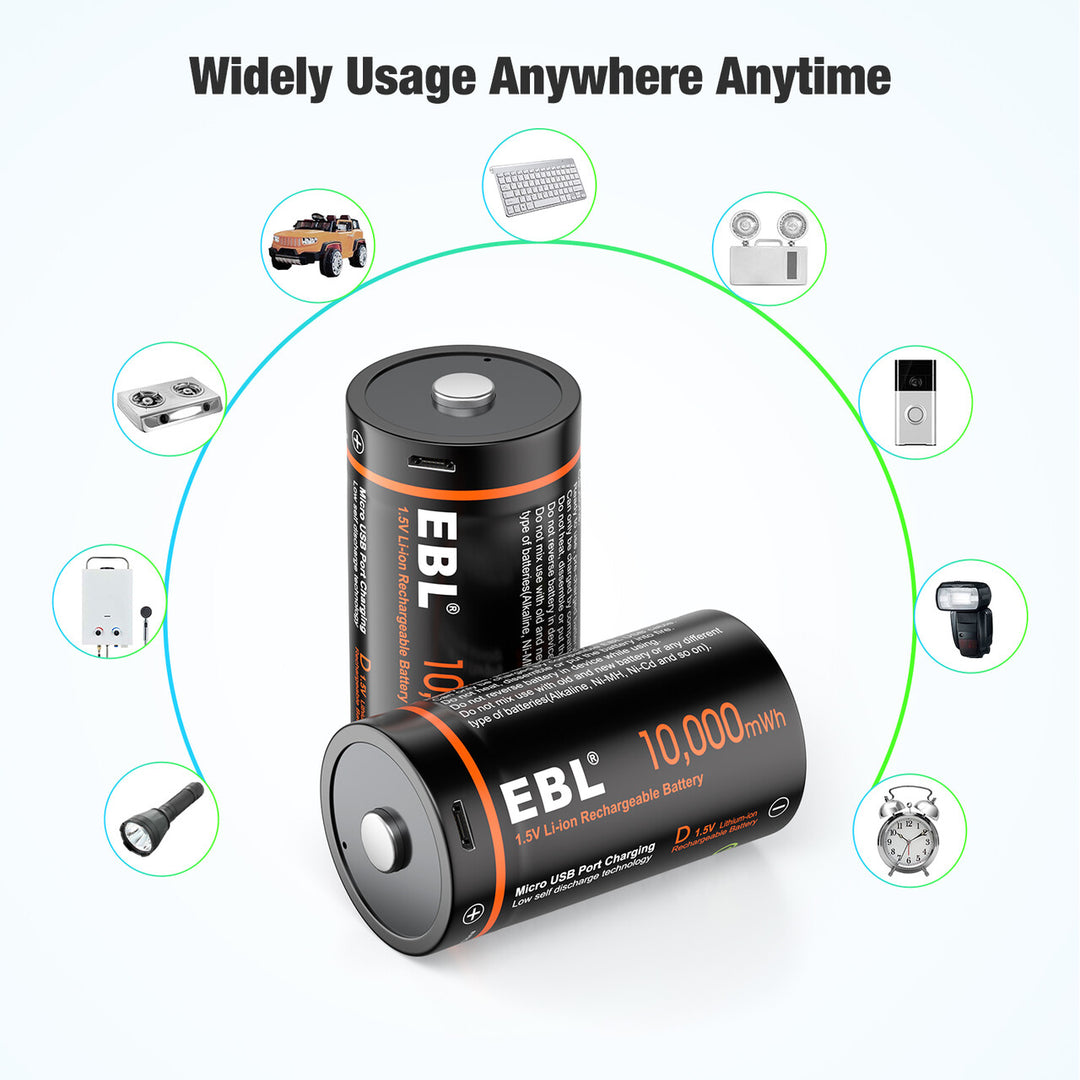 Best EBL USB Rechargeable D Batteries 10000mWh 1.5V – EBLOfficial