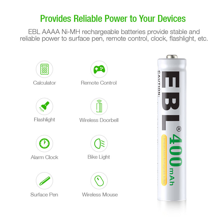 EBL 1.2V 400mAH AAAA Ni-MH Rechargeable Batteries - EBLOfficial