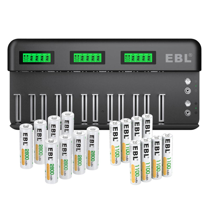 EBL 12+2 Bay Universal Battery Charger and 1.2V AA AAA Ni-Mh Rechargeable Batteries