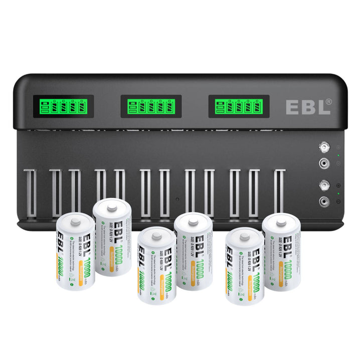 EBL 12+2 Bay Universal Battery Charger and 1.2V D Ni-MH Rechargeable Batteries