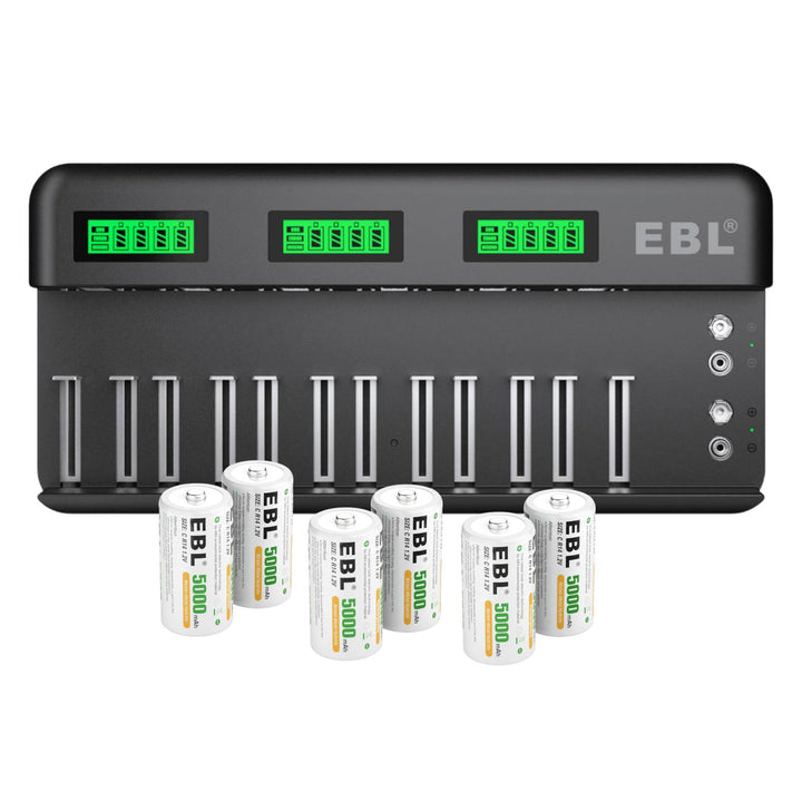 EBL 12+2 Bay Universal Battery Charger and 1.2V C Ni-MH Rechargeable Batteries