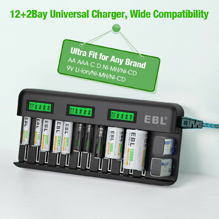 EBL Universal Battery Charger for AA AAA C D 9V Batteries