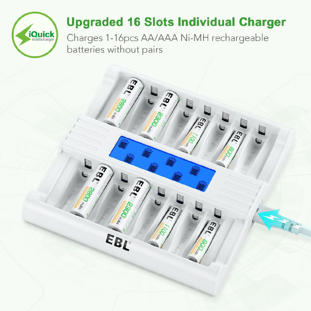 16 slots Smart LCD battery charger for AA AAA batteries