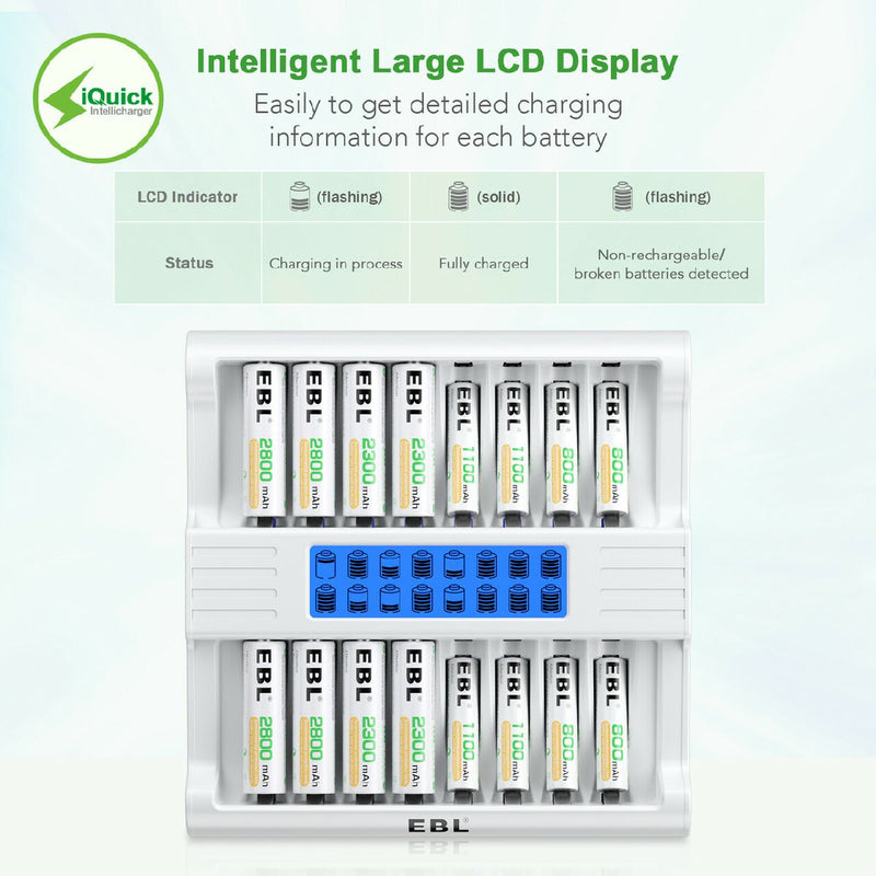 16 slots Smart LCD battery charger for AA AAA batteries