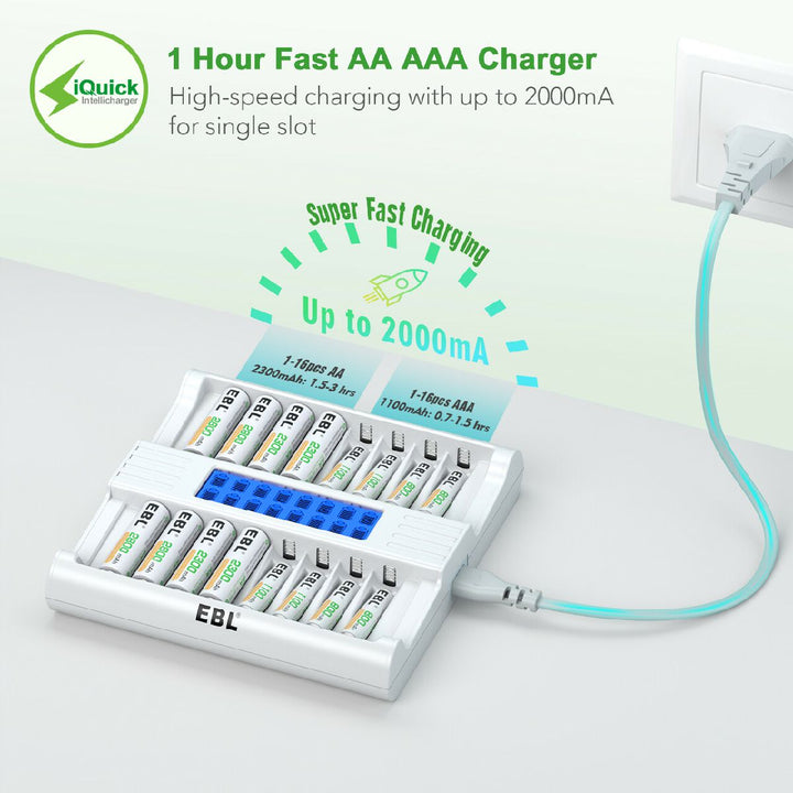 16 slots Smart LCD battery charger for AA AAA batteries