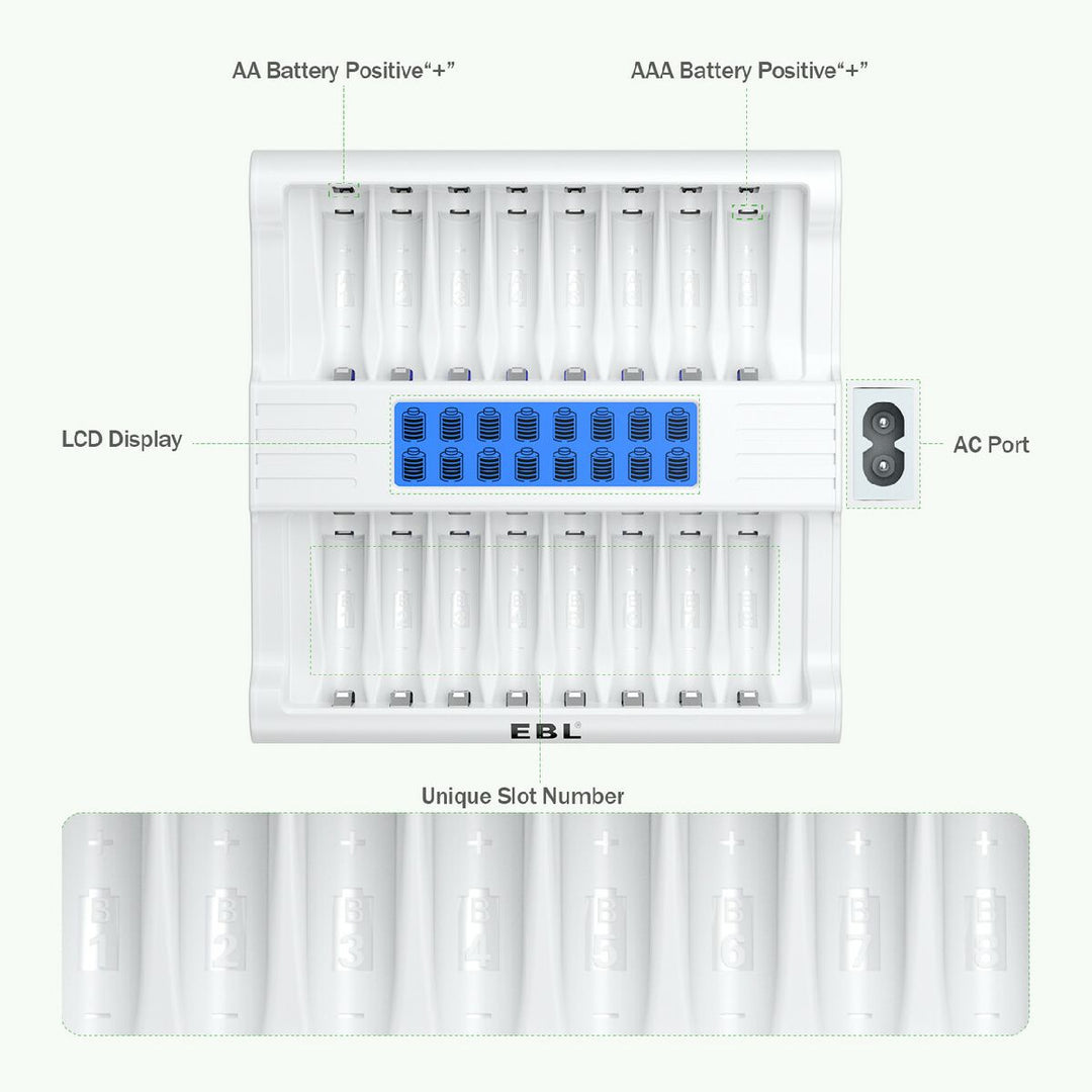 16 slots Smart LCD battery charger for AA AAA batteries