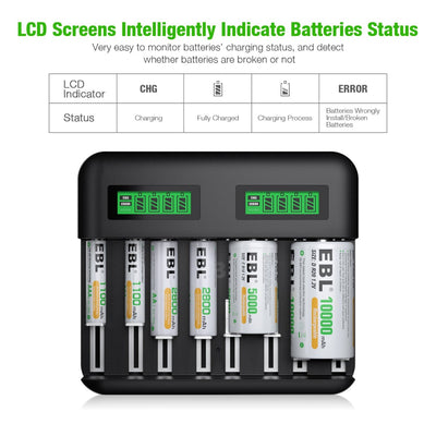 EBL LCD Universal AA AAA C D Battery Charger