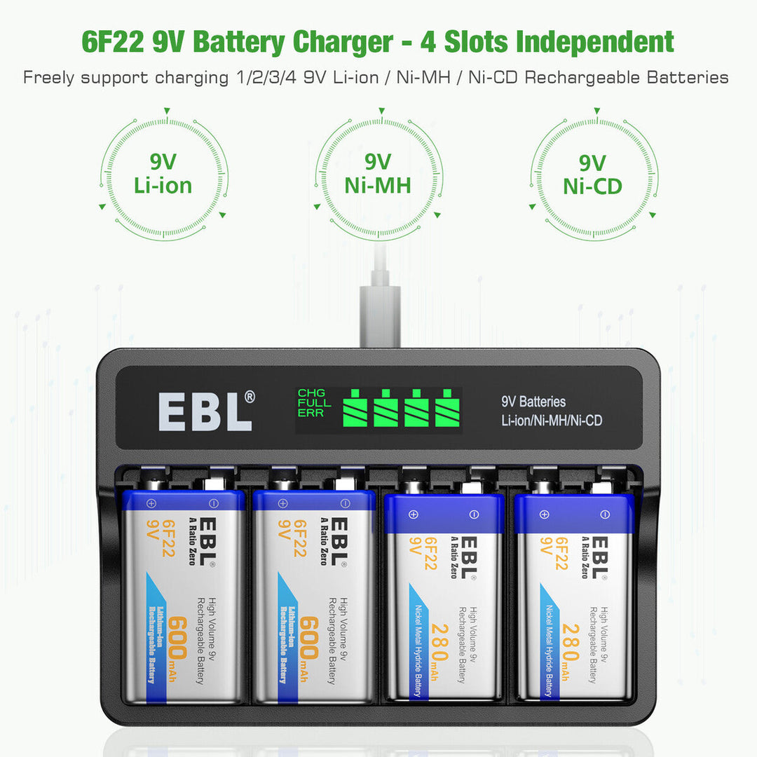 EBL 9v rechargeable battery with charger