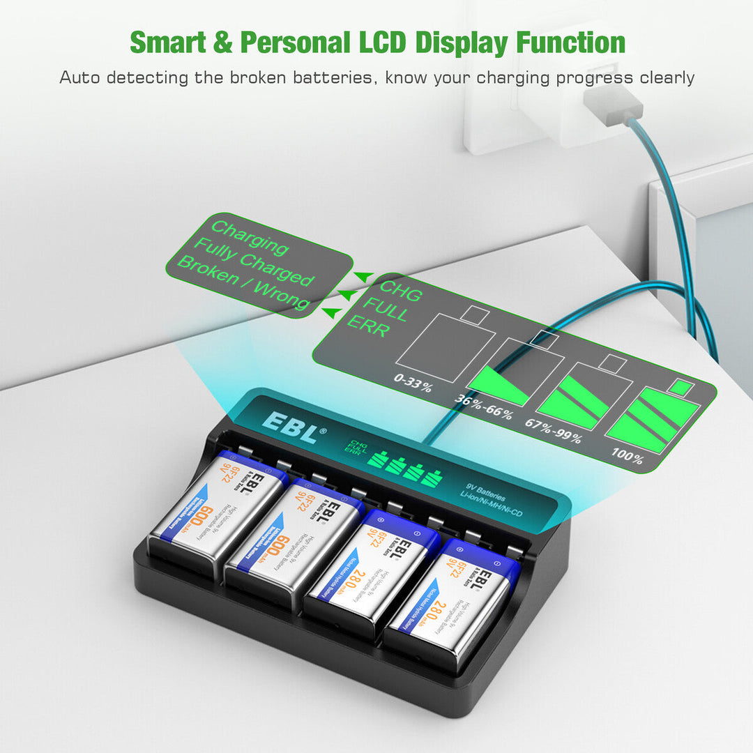 EBL 9 v square battery Charger LCD display